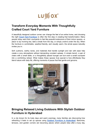 Transform Everyday Moments With Thoughtfully Crafted Court Yard Furniture
