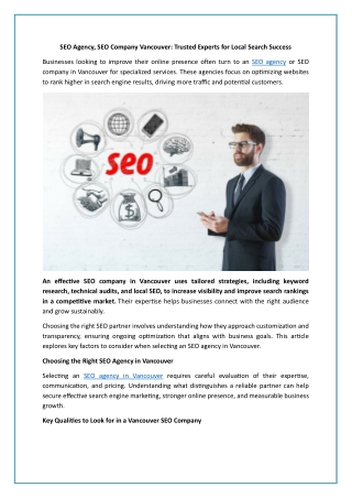 SEO Agency, SEO Company Vancouver Trusted Experts for Local Search Success