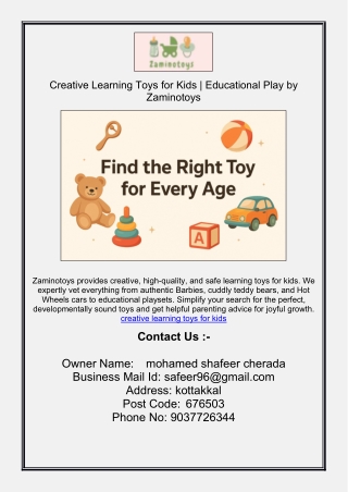 Creative Learning Toys for Kids | Educational Play by Zaminotoys