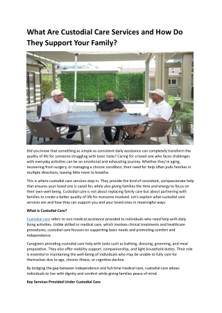 What Are Custodial Care Services and How Do They Support Your Family