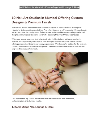 10 Nail Art Studios in Mumbai Offering Custom Designs & Premium Finish