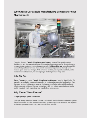 Why Choose Our Capsule Manufacturing Company for Your Pharma Needs