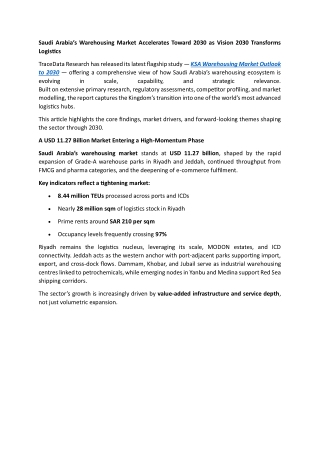 KSA Warehousing Market Outlook to 2030