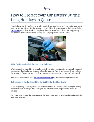 How to Protect Your Car Battery During Long Holidays in Qatar