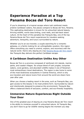 Experience Paradise at a Top Panama Bocas del Toro Resort