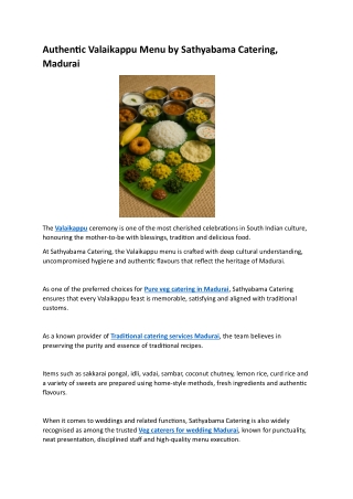 Authentic Valaikappu Menu by Sathyabama Catering, Madurai