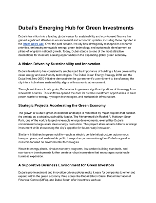 Dubai’s Emerging Hub for Green Investments