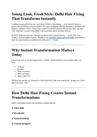 Young Look Fresh Style  Instant Hair Patch Transformations in Delhi  Best Hair Patch Center in Delhi