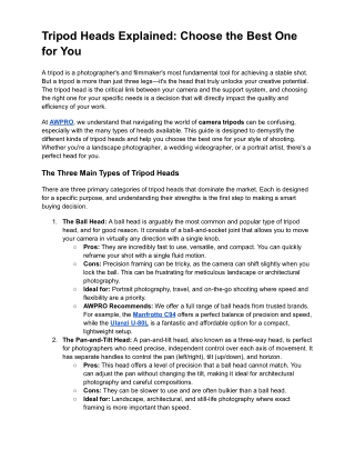 Tripod Heads Explained_ Choose the Best One for You