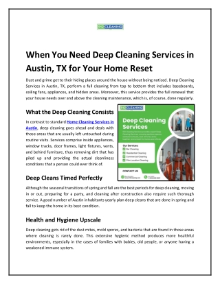When You Need Deep Cleaning Services in Austin, TX for Your Home Reset