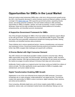 Opportunities for SMEs in the Local Market