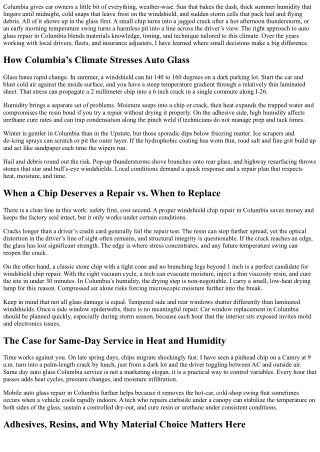 Best Practices for Auto Glass Repair in Columbia’s Weather