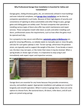 Why Professional Garage Door Installation Is Essential for Safety and Convenience