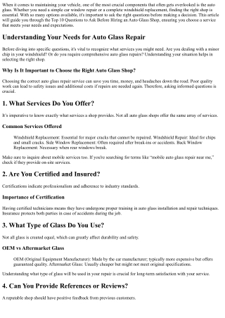 Top 10 Questions to Ask Before Hiring an Auto Glass Shop