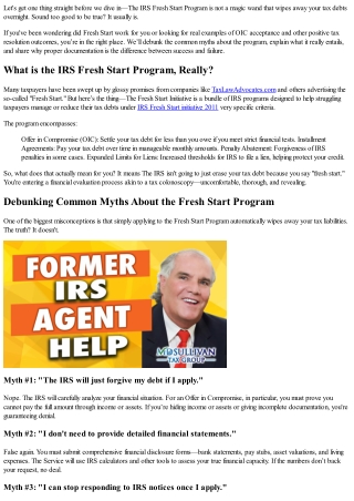 IRS Fresh Start Program Success Stories: Separating Myth from Reality