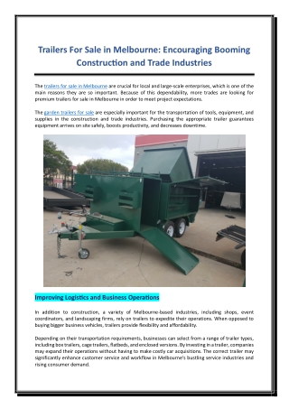Trailers For Sale in Melbourne Encouraging Booming Construction and Trade Industries