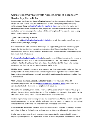 Complete Highway Safety with Alameer Alraqi of  Road Safety Barrier Supplier in Dubai