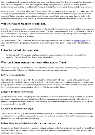 Waarom zou iemand een casino zonder Cruks willen?