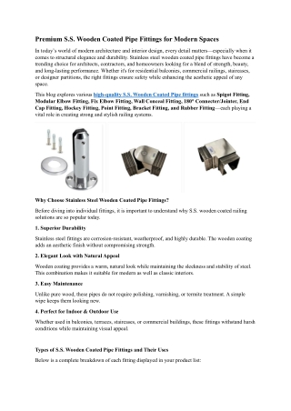 Premium S.S. Wooden Coated Pipe Fittings for Modern Spaces