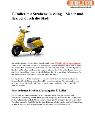E-Roller mit Straßenzulassung – Sicher und flexibel durch die Stadt