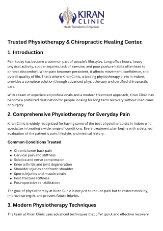 Trusted Physiotherapy & Chiropractic Healing Center.