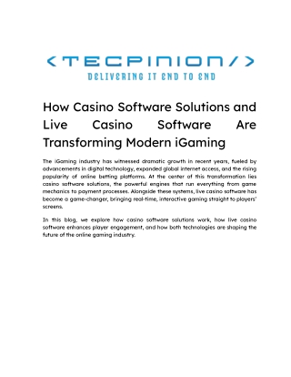 How Casino Software Solutions and Live Casino Software Are Transforming Modern iGaming