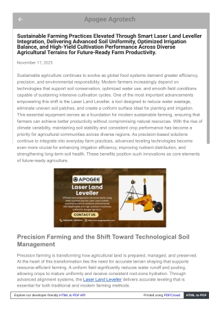 Productive Farming Practices with Laser Land Leveller Support