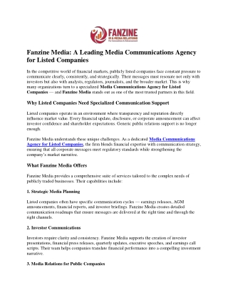 Fanzine Media: A Leading Media Communications Agency for Listed Companies