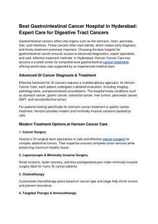 Best Gastrointestinal Cancer Hospital in Hyderabad – Expert Care for Digestive T