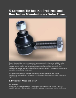 5 Common Tie Rod Kit Problems and How Indian Manufacturers Solve Them