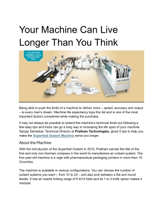 Your Machine Can Live Longer Than You Think