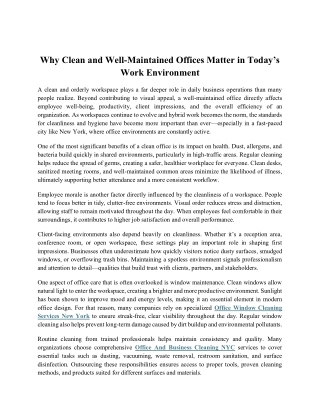 Why Clean and Well-Maintained Offices Matter in Today’s Work Environment 