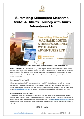 Summiting Kilimanjaro Machame Route: A Hiker’s Journey with Amrix Adventures Ltd