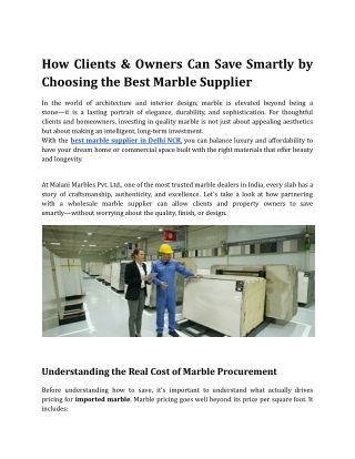 How Clients & Owners Can Save Smartly by Choosing the Best Marble Supplier