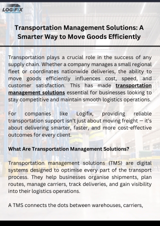 Transportation Management Solutions A Smarter Way to Move Goods Efficiently