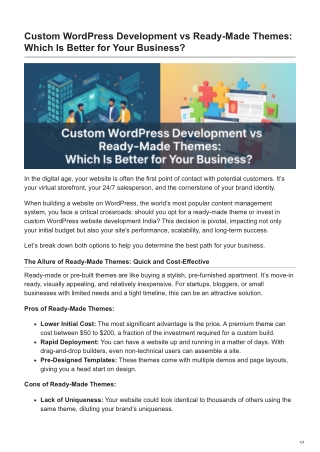 Custom WordPress Development vs Ready-Made Themes Which Is Better for Your Business
