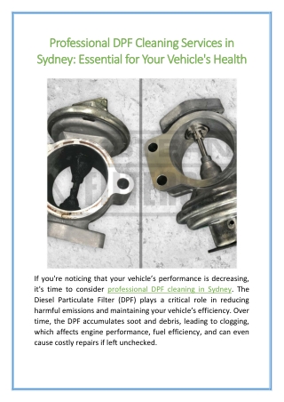 Professional DPF Cleaning Services in Sydney Essential for Your Vehicle's Health