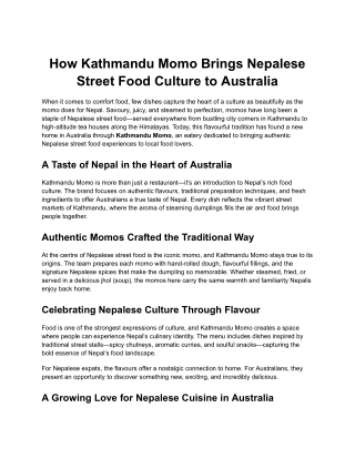 How Kathmandu Momo Brings Nepalese Street Food Culture to Australia
