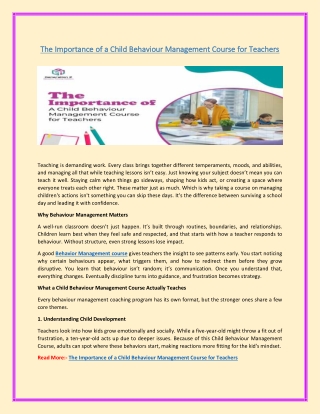 The Importance of a Child Behaviour Management Course for Teachers