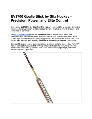 EV3700 Goalie Stick by Stix Hockey – Advanced Hybrid Performance and Elite