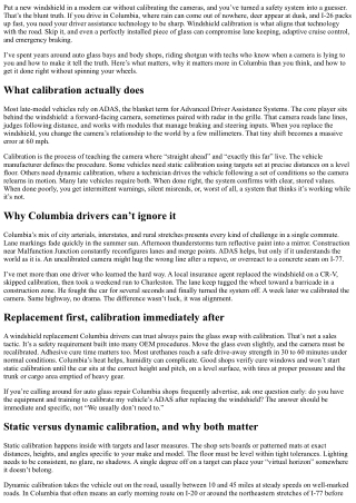 Windshield Calibration in Columbia: Why It Matters After Replacement