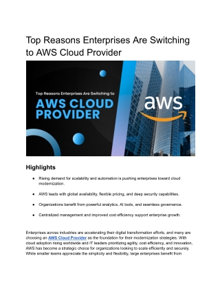 Top Reasons Enterprises Are Switching to AWS Cloud Provider