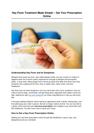Hay Fever Treatment Made Simple – Get Your Prescription Online