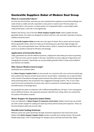 Geotextile Suppliers Dubai of Modern Seal Group