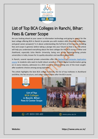 List of Best BCA Colleges in Ranchi, Bihar Fees & Career Scope