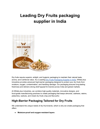 Leading Dry Fruits packaging supplier in India