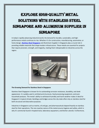 Explore High-Quality Metal Solutions with Stainless Steel Singapore and Aluminium Supplier in Singapore