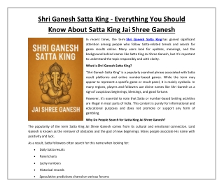 Shri Ganesh Satta King - Everything You Should Know About Satta King Jai Shree