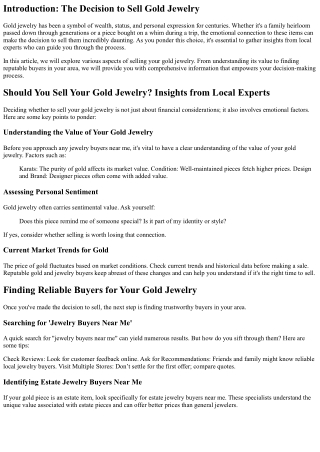 Should You Sell Your Gold Jewelry? Insights from Local Experts