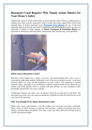 Long-Lasting Basement Crack Repairs for a Strong Foundation